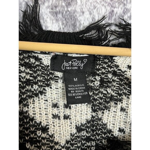 Just Polly New York Knit Argyle Cropped Fringe Sweater Women's Juniors Medium - Picture 3 of 8